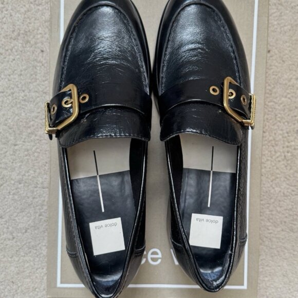 DOLCE VITA Yonder Midnight Crinkle Patent Platform Loafer Women’s Size 9.5 - Picture 4 of 5